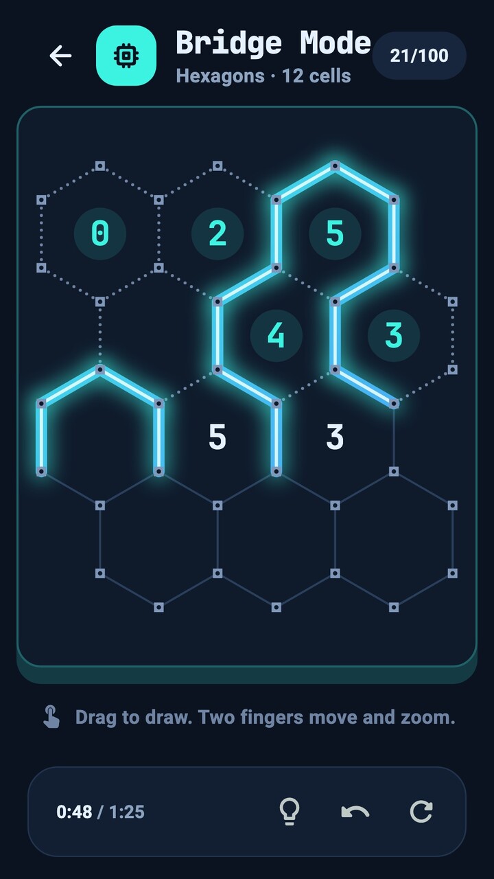 A hexagon puzzle in progress