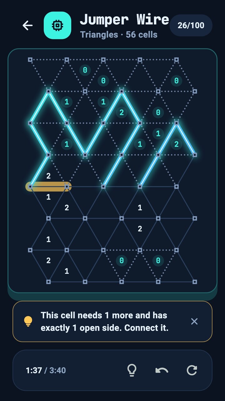 A hint card explaining a deduction on a triangle board