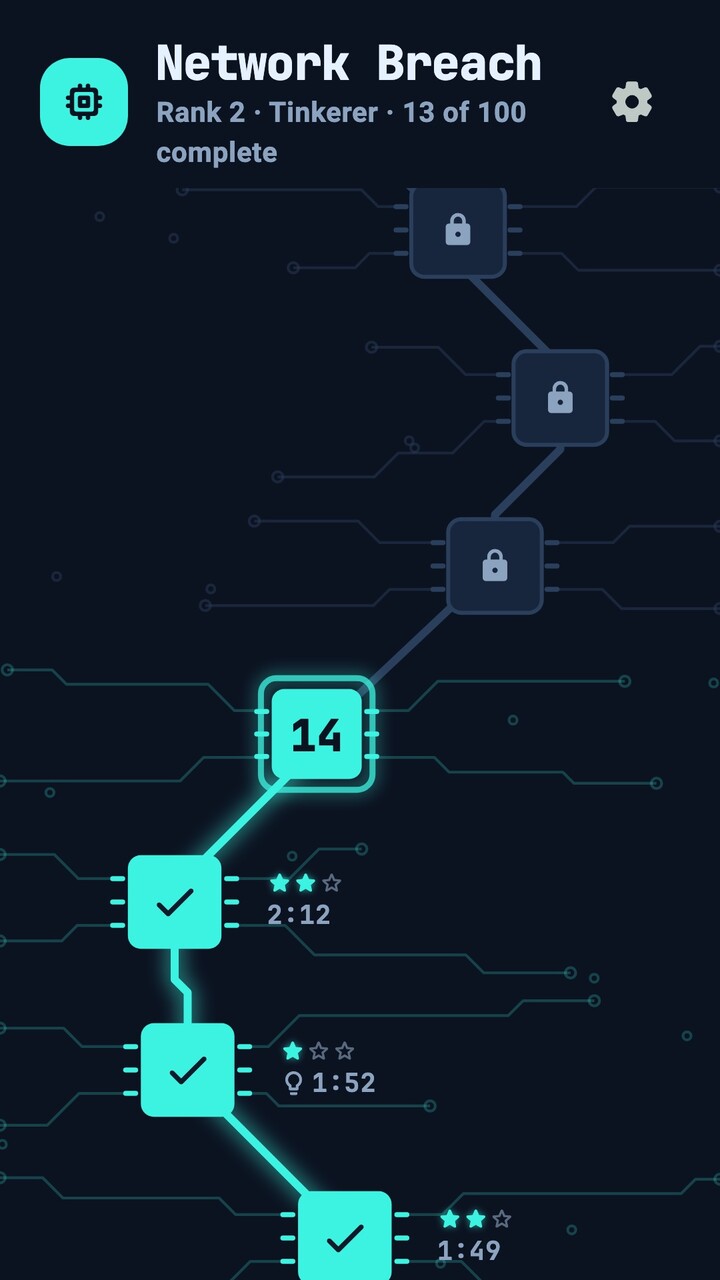 The campaign map, a winding path over a circuit board
