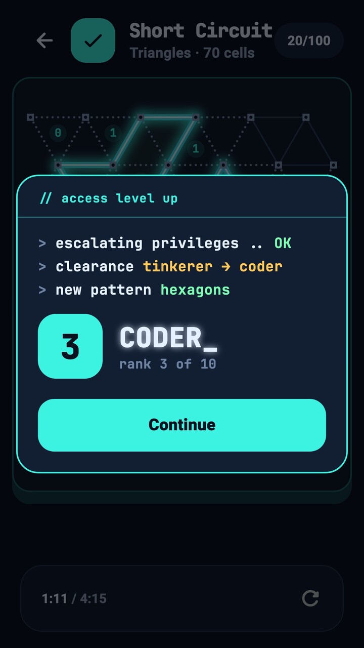 Rank-up card: Coder, rank 3 of 10